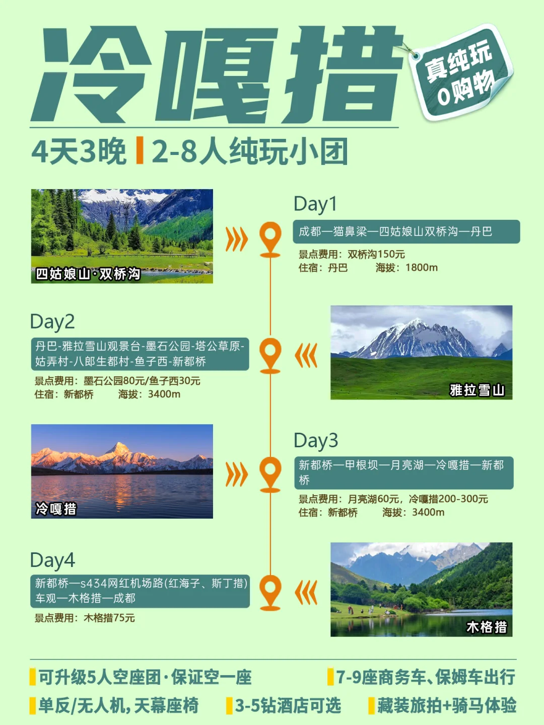 冷嘎措4天3晚🏘️雪山小环线丨2-8人纯玩小团