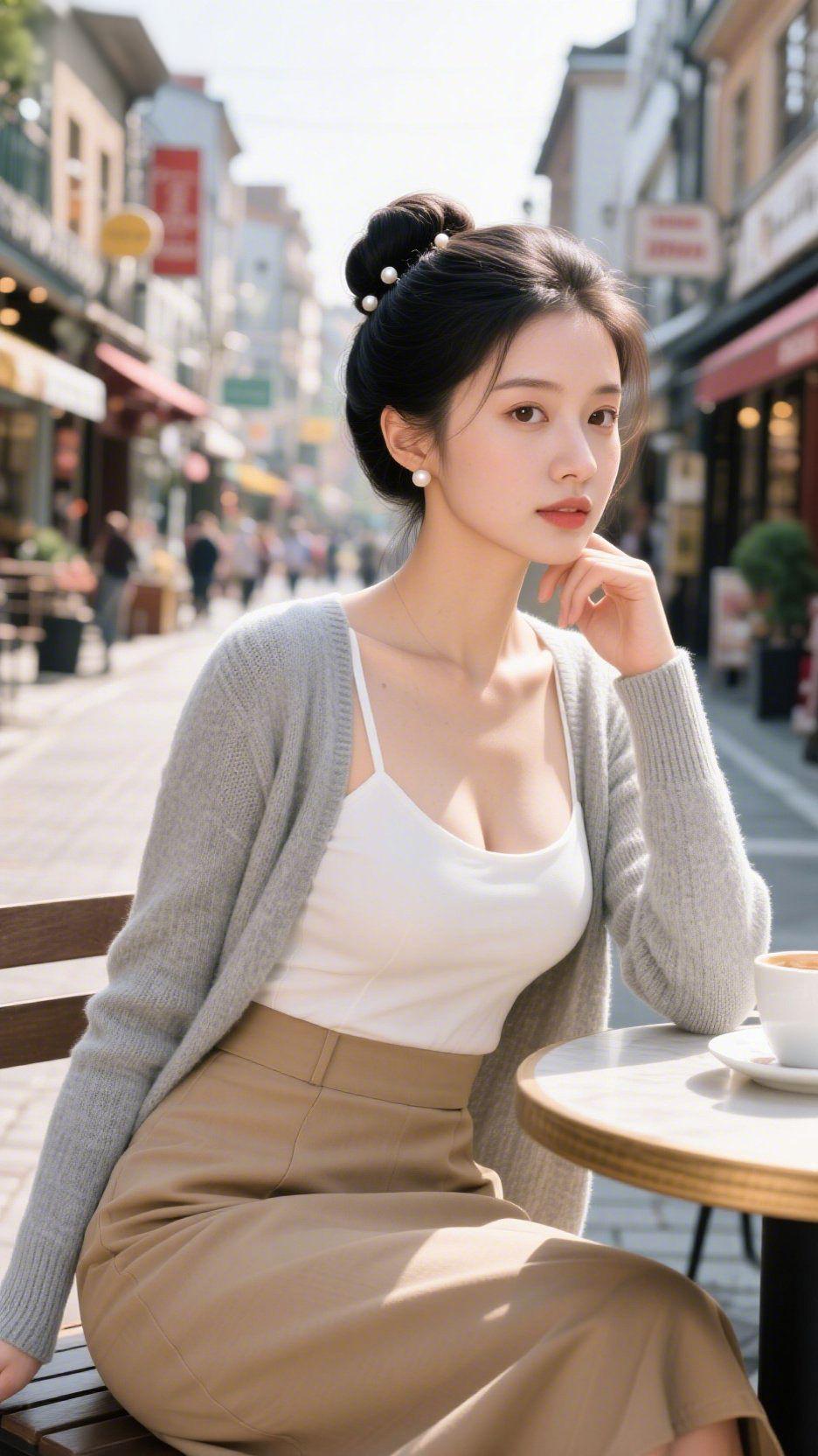 《巷边春昼》
 
风裹着咖啡的暖香漫过街面，我指尖轻搭桌沿，杯沿的热汽正往软阳里