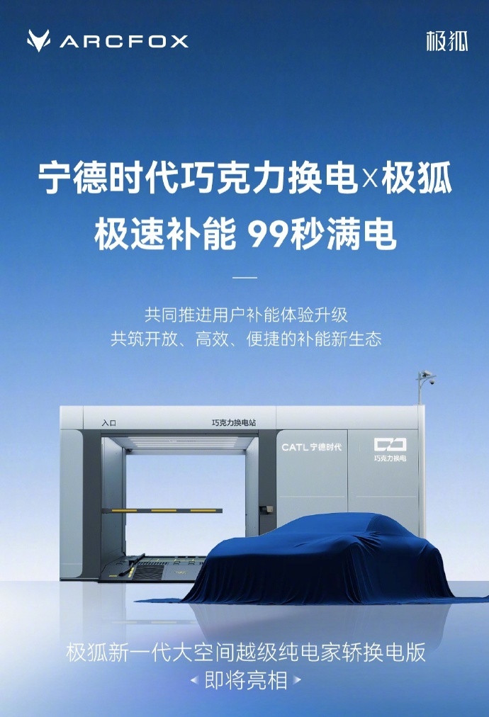 极狐与宁德时代巧克力换电合作 3月6日，极狐汽车官方宣布与宁德时代“巧克力换电”