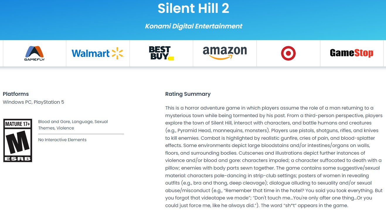 《寂静岭2：重制版》获 ESRB“M”评级，游戏有望 5 月 30 日发售
