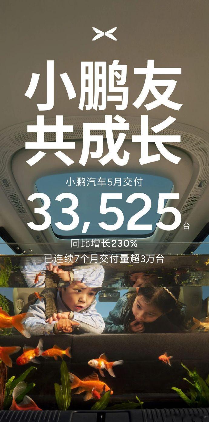 小鹏汽车交付量同比增长230%6月1日，小鹏汽车公布最新交付成绩。2025年5月