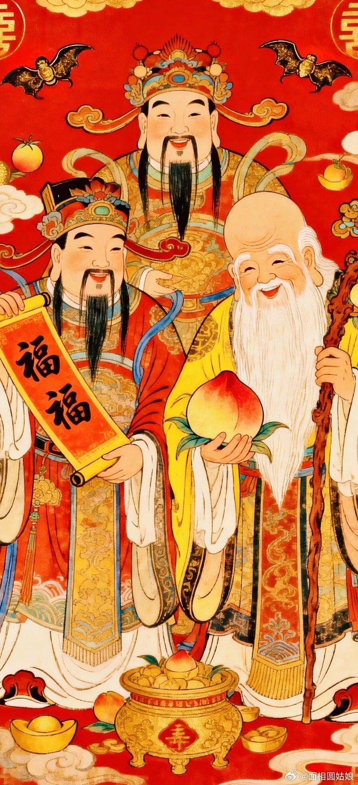 礼赞金玉满堂福禄寿三星，家家和睦，全家无病，福星高照！ ！！！ 