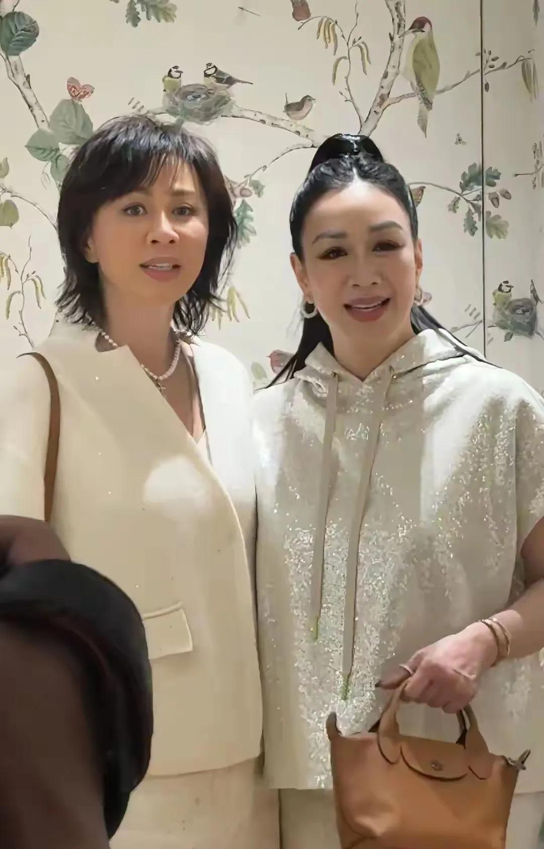 上海的一场活动现场上，59岁刘嘉玲和55岁钟丽缇同框了，两大香港美人站一起，那叫