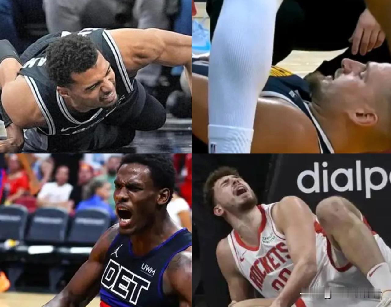 联盟前四中锋全部中招，无一幸免！
1，约基奇
踩到队友脚上，膝盖过度伸展，伤停至