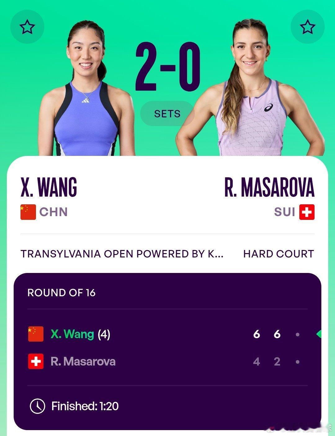 WTA250克卢日-纳波卡站🇷🇴女单第2轮王欣瑜🇨🇳6-4/6-2战胜马