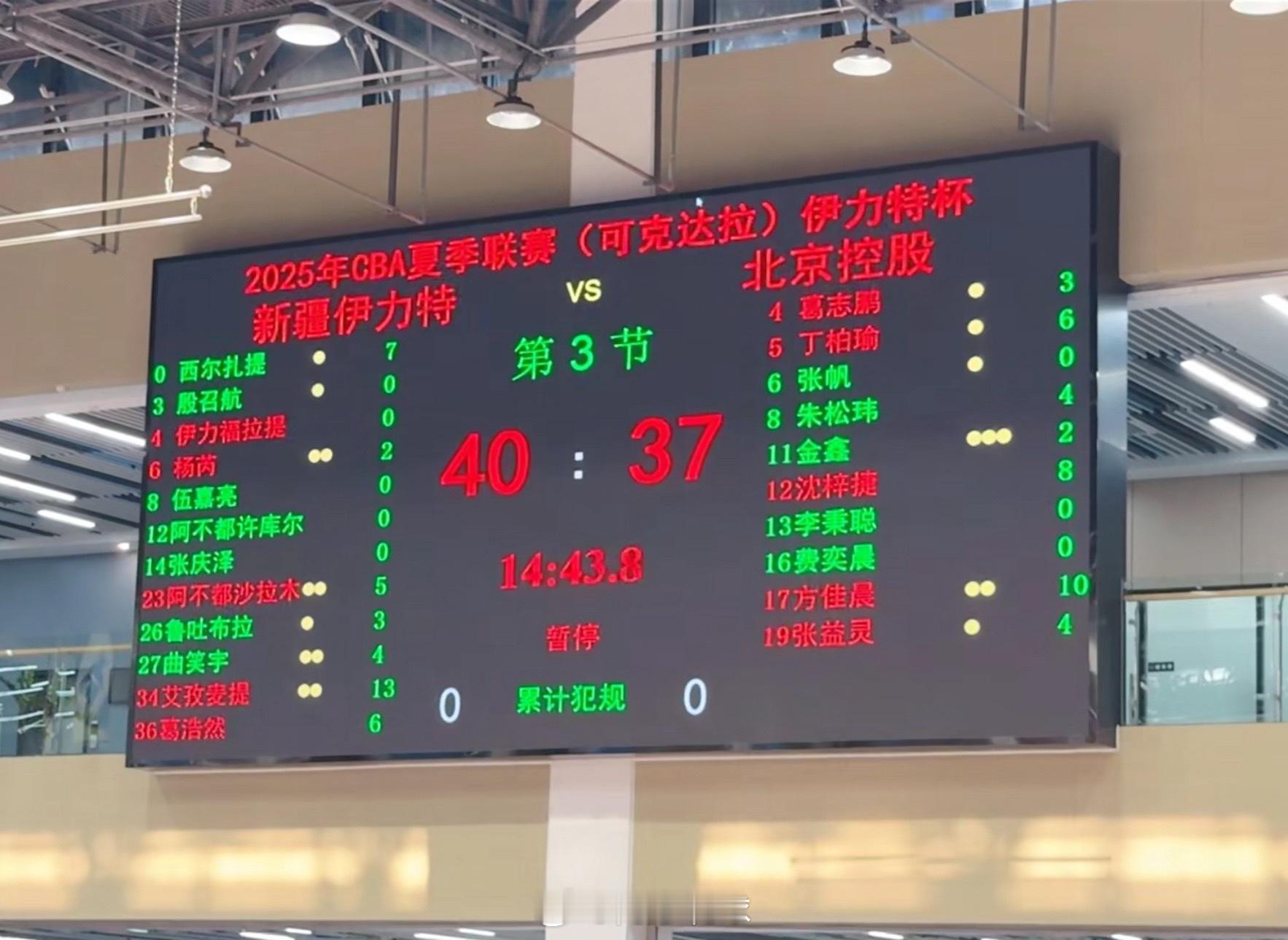 CBA夏季联赛可克达拉站第二场比赛半场比赛结束！新疆男篮40:37北控男篮。数据