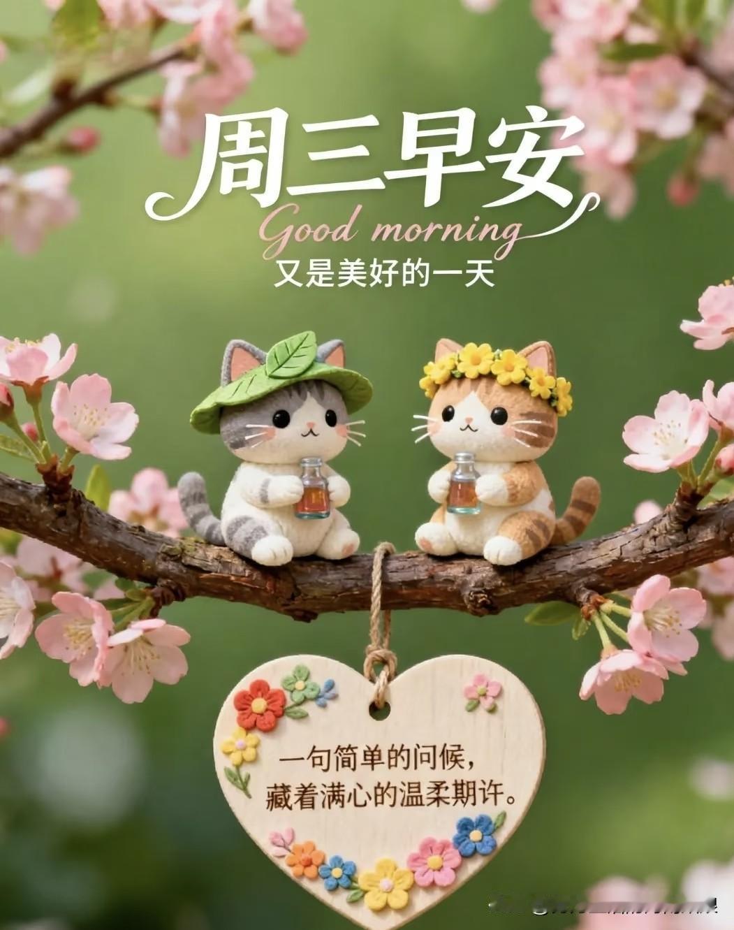 周三早安呀！愿你今天心情稳稳的，事情顺顺的，忙里也能偷点小快乐。

早上好，周三