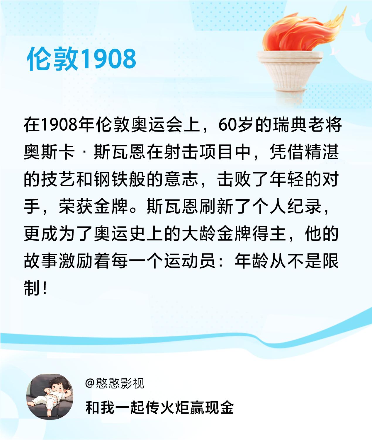 #传递火炬故事#接力赢现金>我已解锁伦敦1908的第1个火炬故事，接力传递体育精