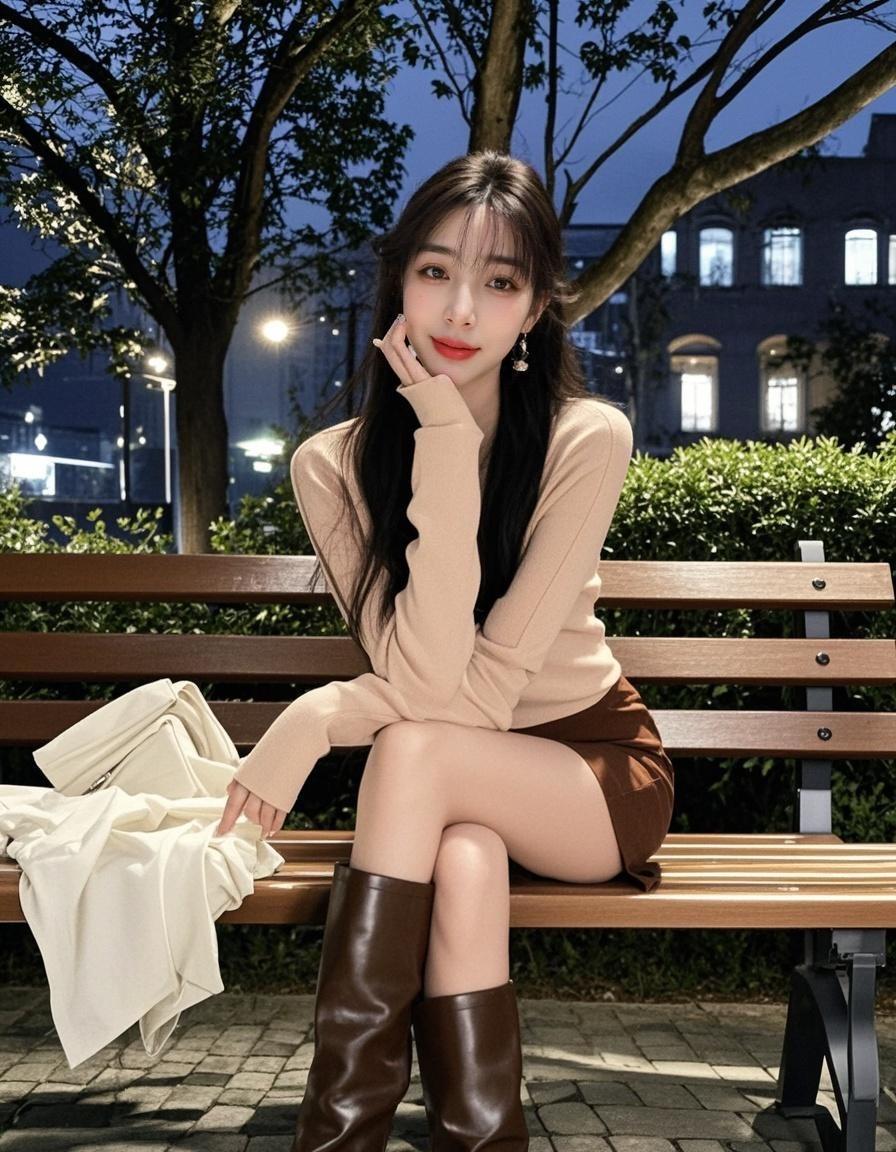 AI夜影坐姿照