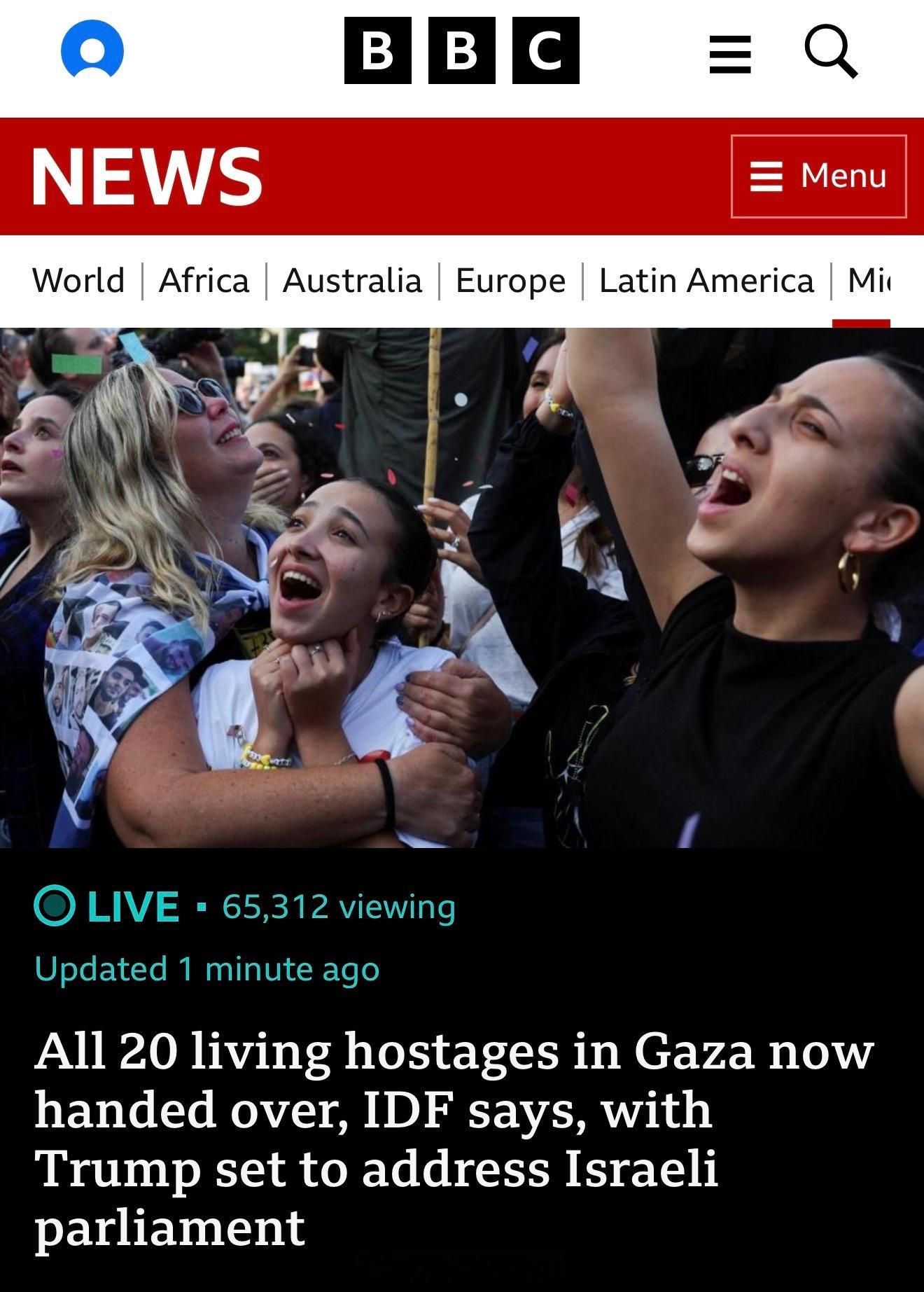 以色列军方确认，加沙地区现存的20名人质已全部获释。作为交换，以色列将释放250