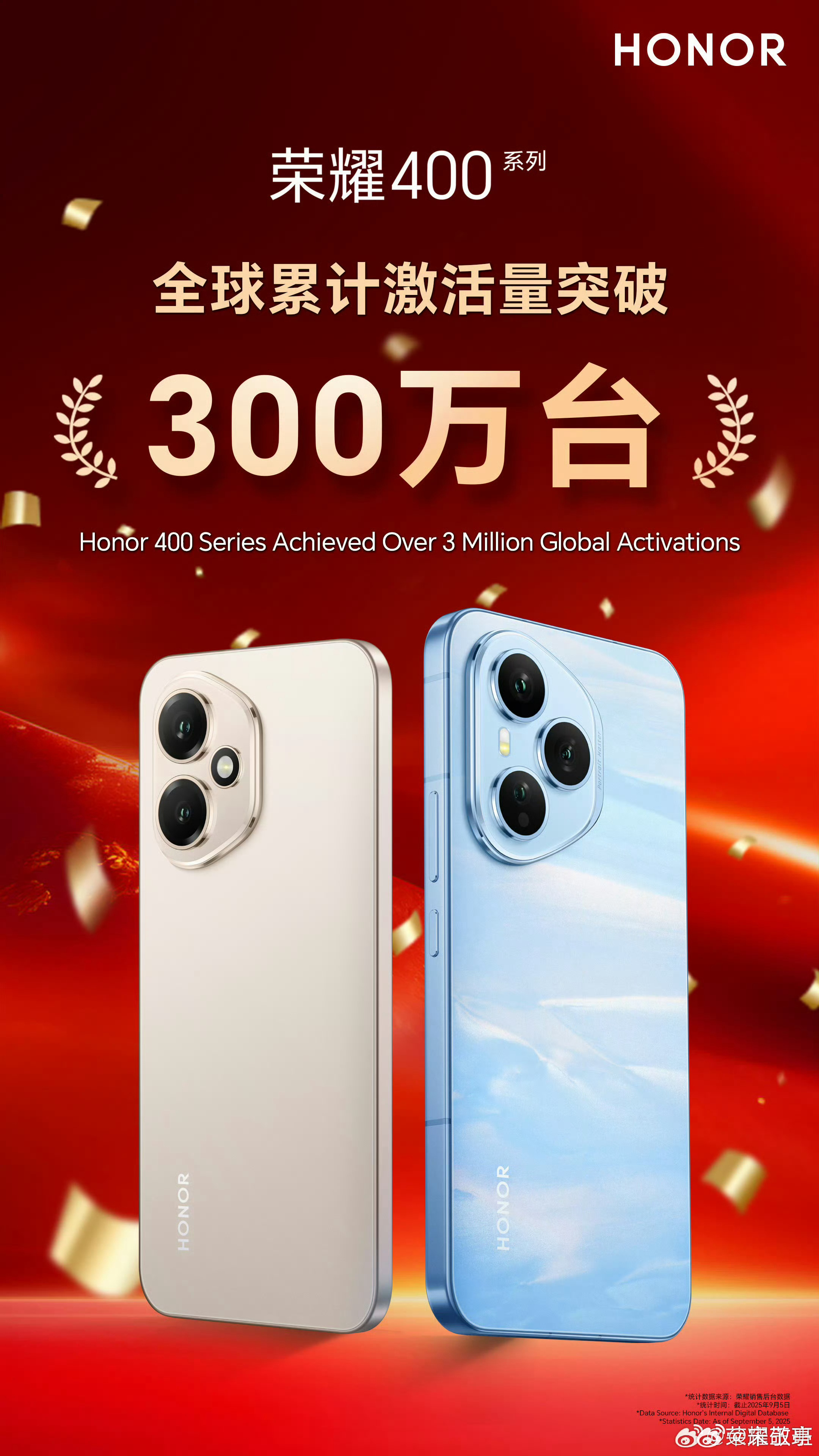 线下中端荣耀400系列激活突破300万台，成绩非常不错；千元标杆荣耀X70系列也