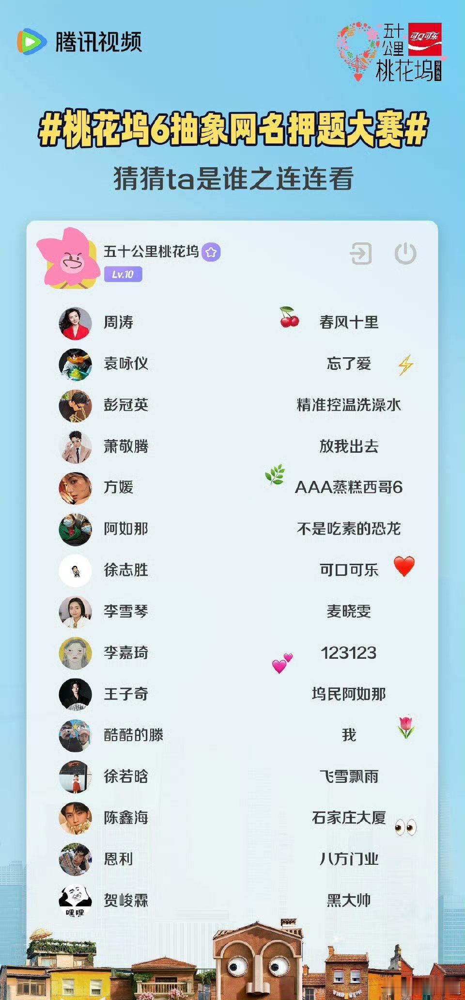 桃花坞6抽象网名押题大赛咳咳咳！考验大家对坞民了解程度的时候到了本季新老坞民正式