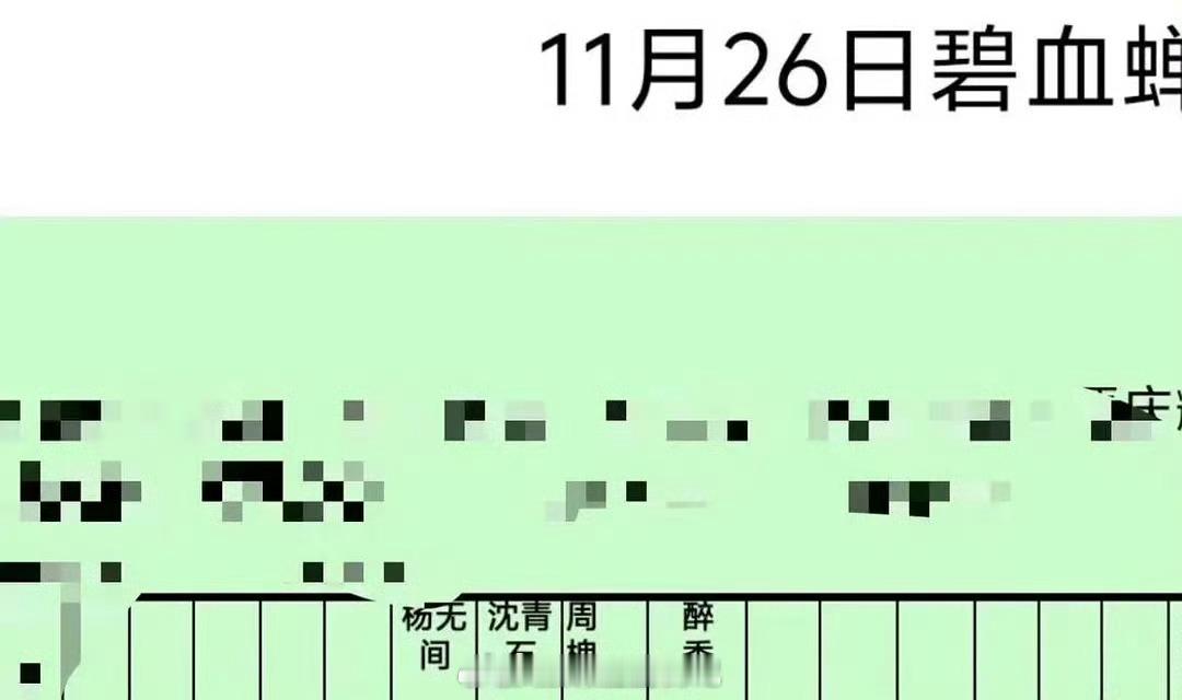 碧血蝉通告单来了～侯明昊杨无间、张文昕沈青石、徐振轩周槐。徐振轩有赴山海有吴邪私