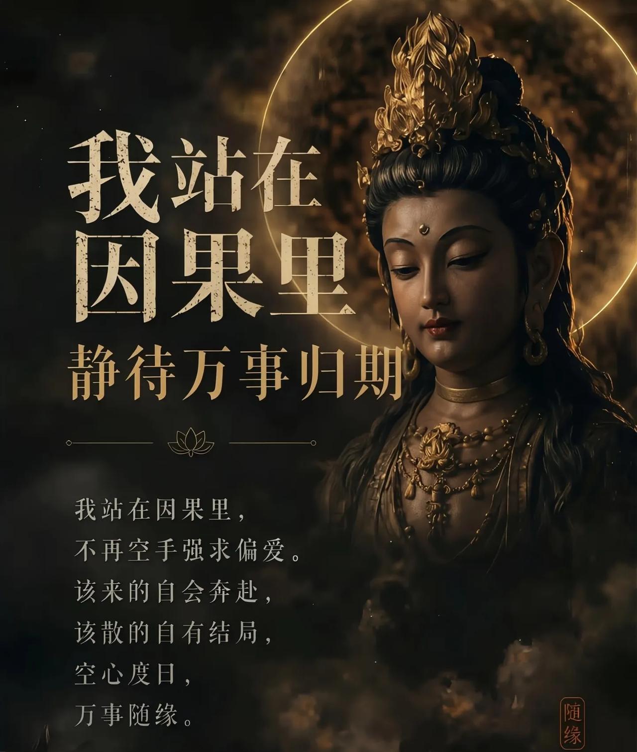 我站在因果里，

静待万事归期

不再空手强求偏爱，

该来的自会奔赴，

该散