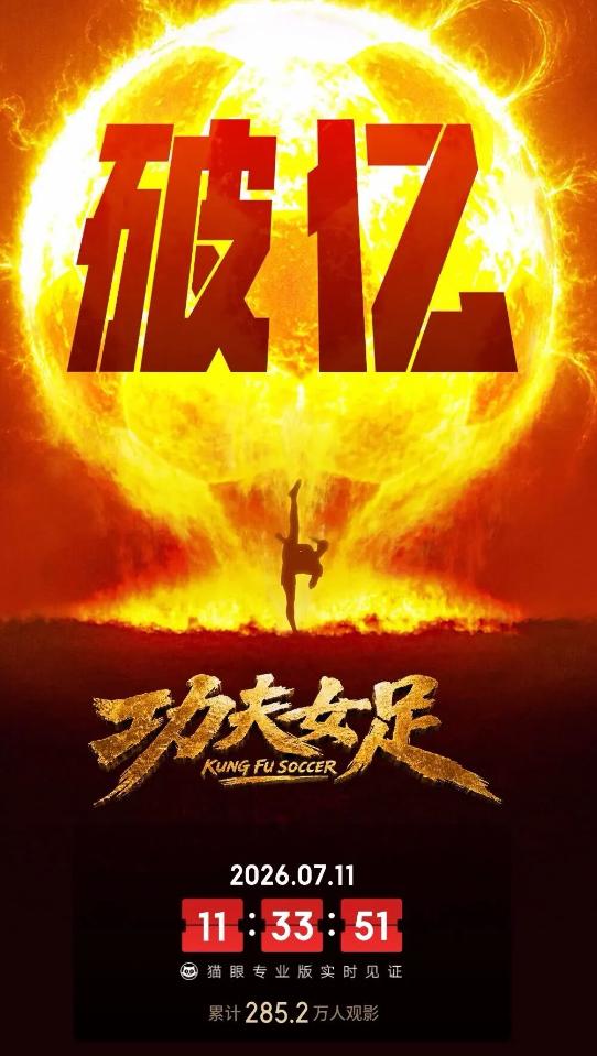 7 月 11 日周星驰自编自导的《功夫女足》正式登陆全国院线，刚上映两个半小时，