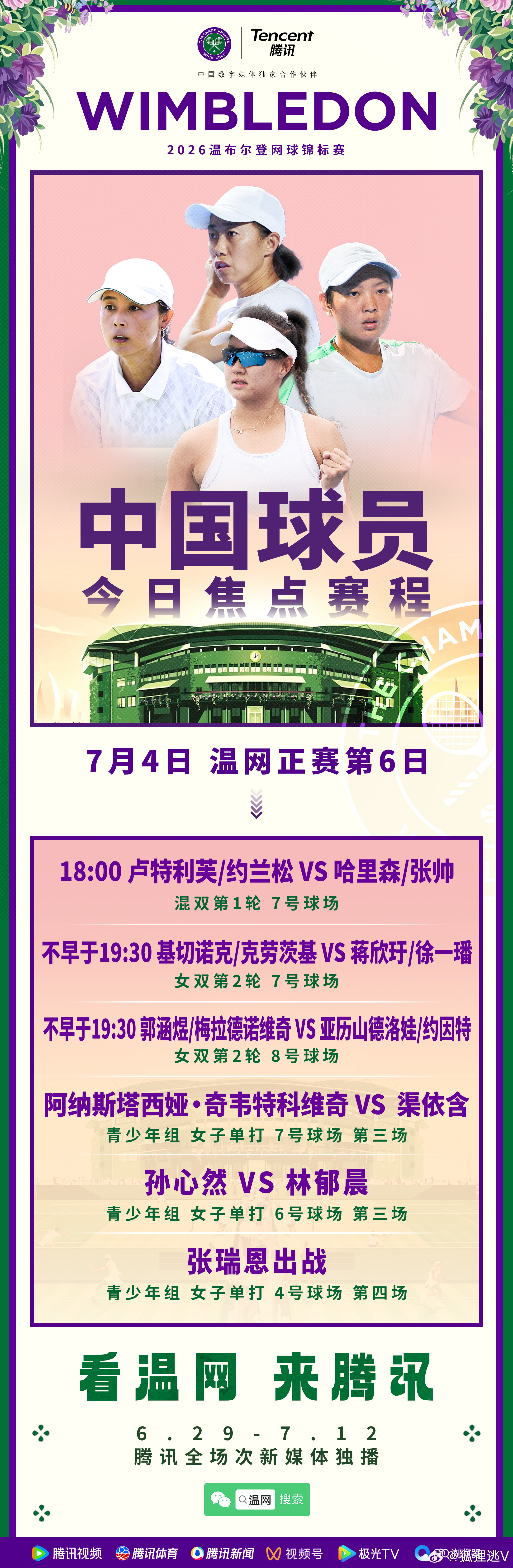 发两张图(一长一短)给今晚的的温网全场次直播预热一下。除了斯瓦泰克vs伊埃拉迪米