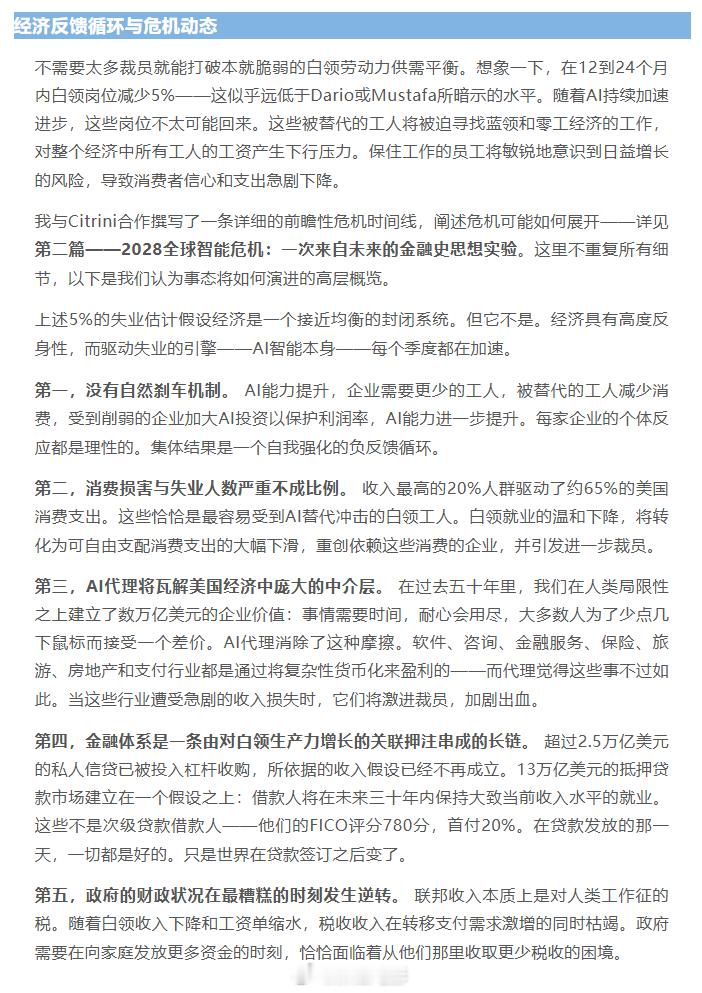 经济反馈循环与危机动态（AI代理的崛起——全球智能危机） 