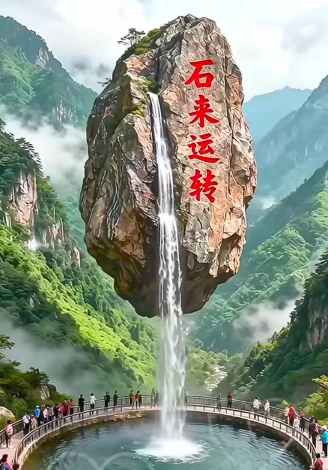 飞流直下三千尺，疑是银河落九天。巨石悬空运乾坤，天地造化叹奇观！⛰️💧