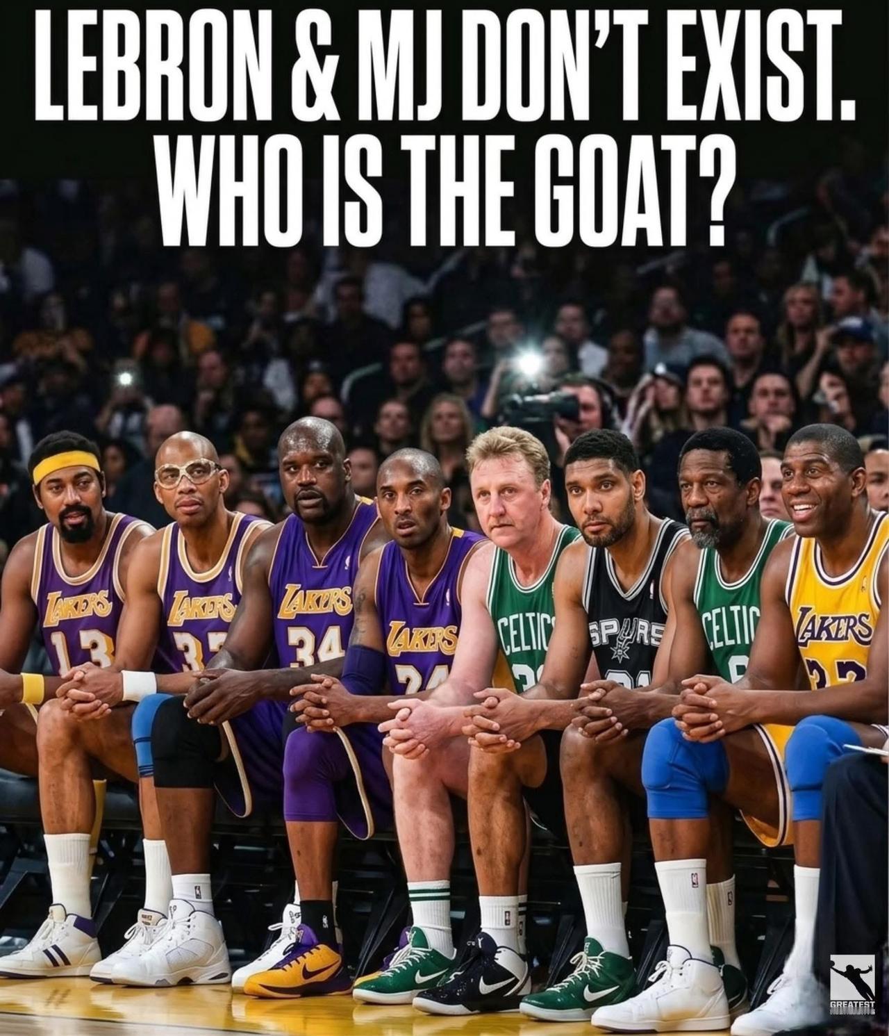 6选1！张伯伦，贾巴尔，奥尼尔，科比，伯德，邓肯，拉塞尔，魔术师；
如果没有乔丹