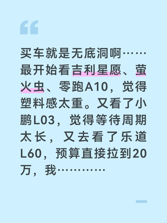 买车就是无底洞啊……最开始看吉利星愿、萤火