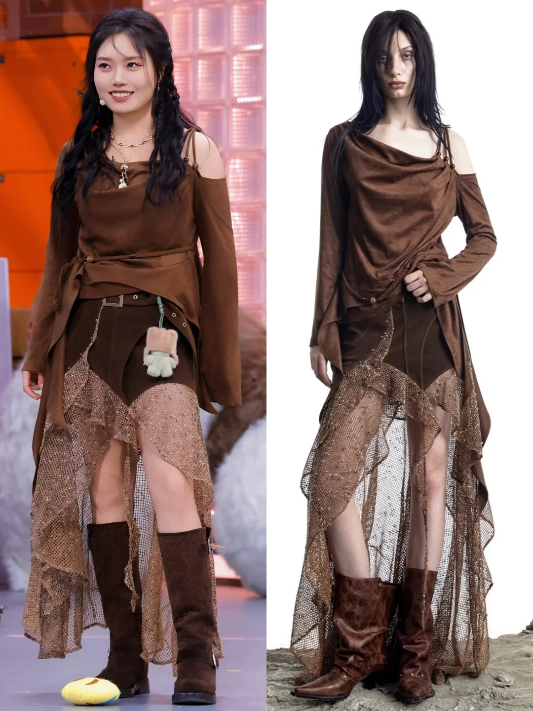 李雪琴《你好星期六》新造型，跟模特搭的一身