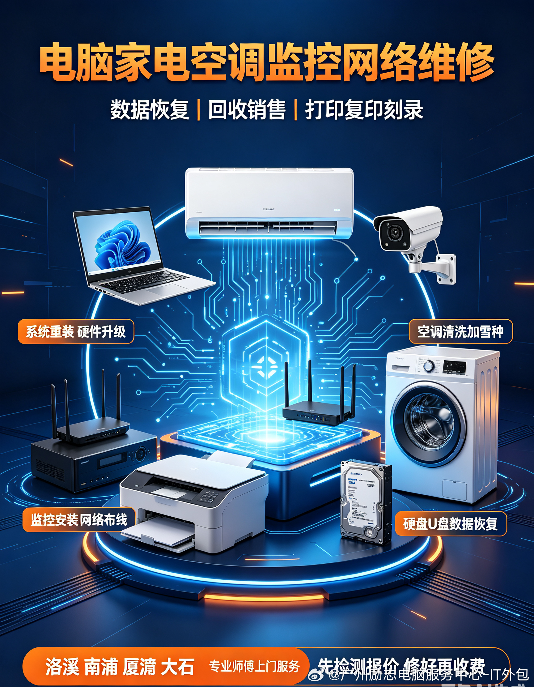 番禺综合维修服务｜电脑·家电·空调·监控·网络·数据恢复｜回收销售一站...