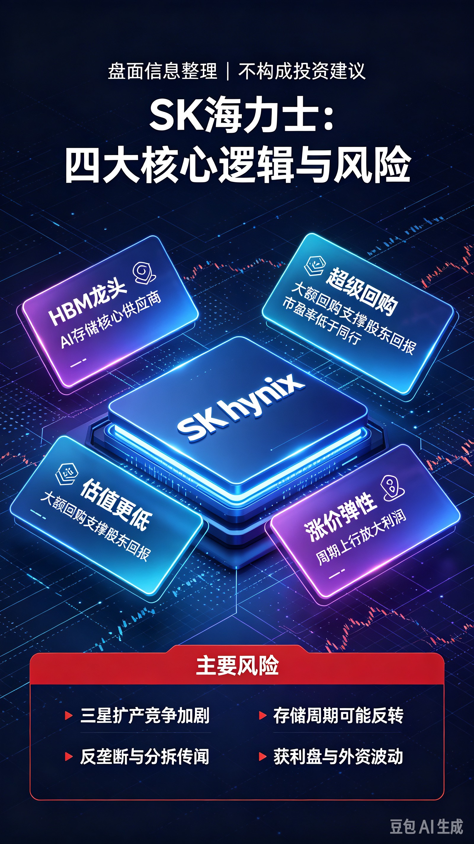 聪明钱持续流入SK海力士：四大核心逻辑与潜在风险

⚠️仅信息整理，不构成投资建议

聪明钱持续流入SK海力士，是产业趋势、资本动作、估值比较、周期弹性四重逻辑叠加共同推动。但在看多逻辑的背后，同样暗藏不容忽视的风险。近期股价大幅震荡，本质就是市场重新权衡多空因素、重新定价的过程。

一、四大核心逻
