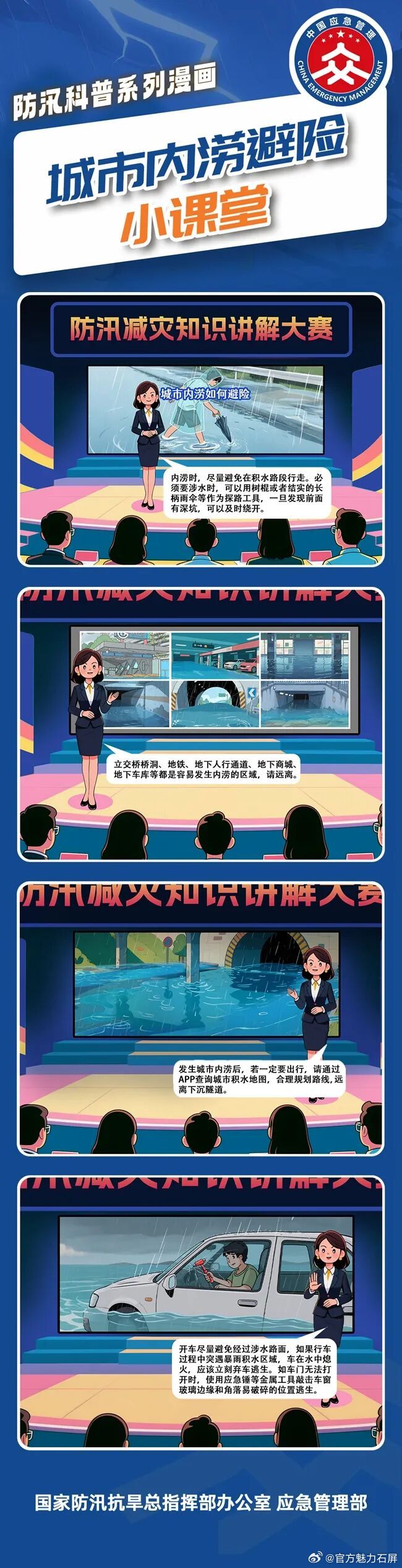 【防汛科普系列漫画｜城市内涝避险小课堂】
（来源：国家防汛抗旱总指挥部办公室、应急管理部） ​