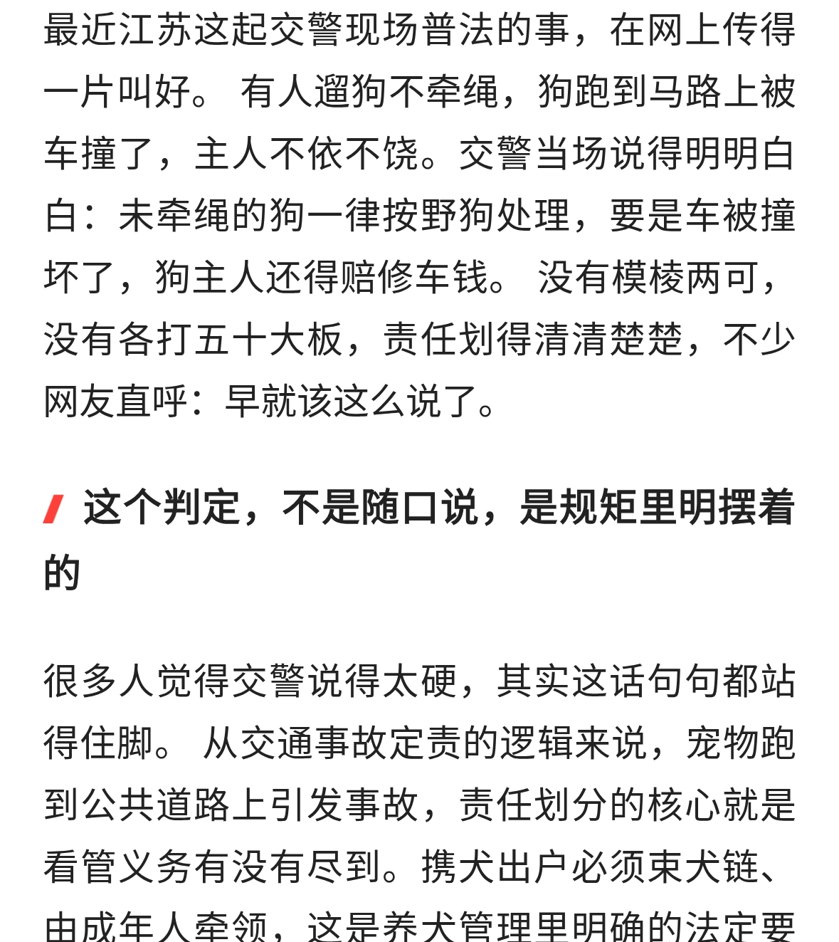 未牵绳狗被撞按野狗处理？交警这波普法，说到点子上了
