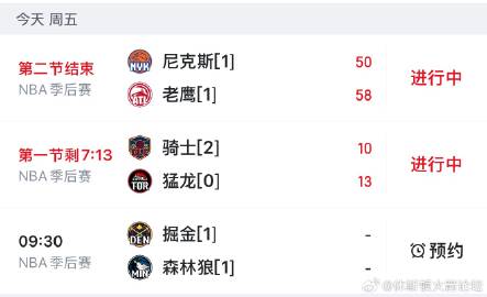 今日NBA季后赛，三场比赛进行中<br />尼克斯vs老鹰、骑士vs猛...