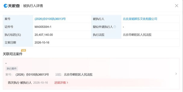 黄子韬公司被强制执行2040万
