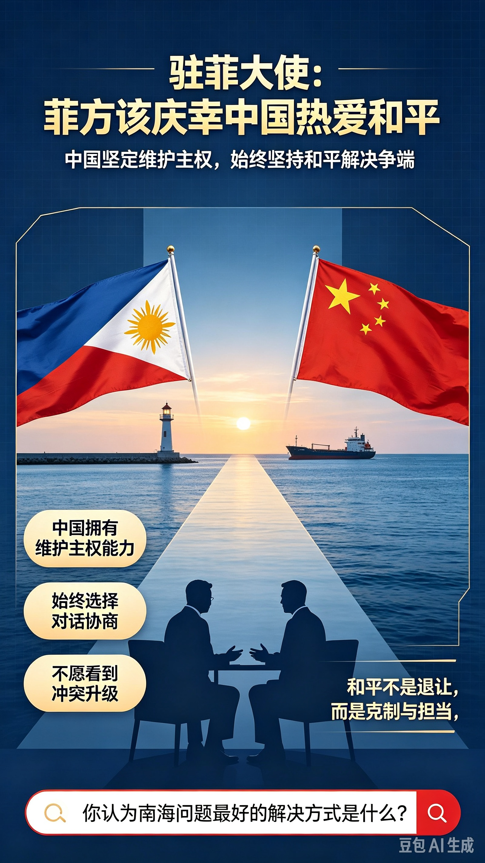 驻菲大使：菲方该庆幸中国热爱和平
 
近期，中国驻菲律宾大使井泉在接受当地媒体采访时，针对南海相关争议与不实指责作出有力回应，一句菲律宾应当庆幸拥有热爱和平的中国邻居，迅速引发海内外广泛讨论。这番表态，不是强硬的威胁，而是基于现实的理性提醒，清晰传递出中方的立场：中国拥有维护自身主权的能力，但始终选