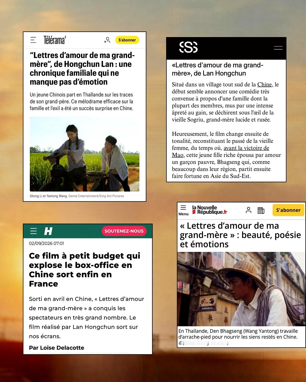 9月2日，一部讲咱们中国潮汕家族往事的电影《给阿嬷的情书》在法国全线公映，短短几天直接看破防了挑剔的法国观众，连当地顶级大报《费加罗报》都忍不住下场，给出了“东方版《理智与情感》”的超高评价
 

发黄的信纸，尘封的记忆，被岁月离散分隔的几代人，这段土生土长的中国式家族羁绊，到了异国他乡不仅没水土不