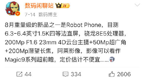 荣耀Robot Phone——200Mp 1/1.28" F...