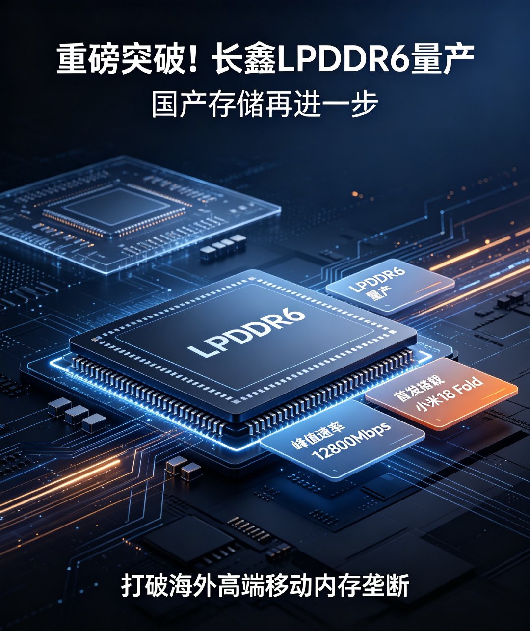 重磅突破！长鑫LPDDR6成功量产，雷军亲自点赞国产存储崛起

8月29日科技圈迎来炸裂利好，长鑫存储官宣自研新一代LPDDR6低功耗内存正式量产，将全球首发搭载于9月发布的小米18 Fold折叠旗舰。雷军亲自发文祝贺，直言成果非常了不起，标志国产存储正式跻身全球顶尖梯队。

此次突破意义重大，过去高端移 ​