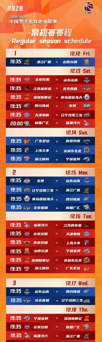【2025-2026赛季CBA联赛常规赛赛程出炉】新赛季即将战火重燃！...