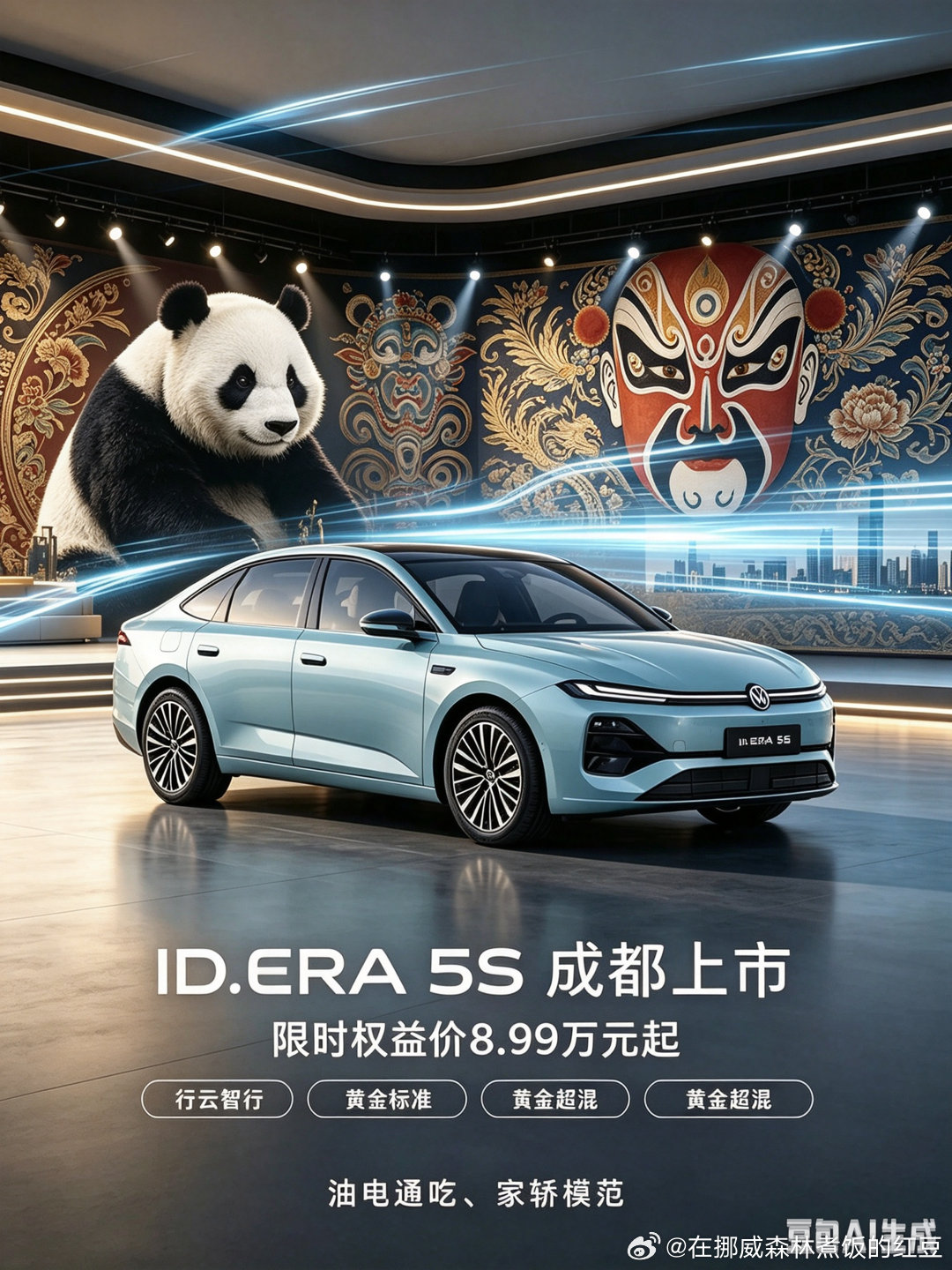 万众瞩目，ID.ERA 5S于成都车展正式上市！限时权益价8.99万元起。搭载行云智行、黄金标准、黄金超混三大硬核实力，做到油电通吃，家轿模范。德系超混智能家轿全新来袭，兼顾智能出行与超长续航，用实力开启全民智能家轿新时代。#2026成都车展 #上汽大众 #IDERA5S #大众5S #8.99万起大众5S夯爆了 ​
