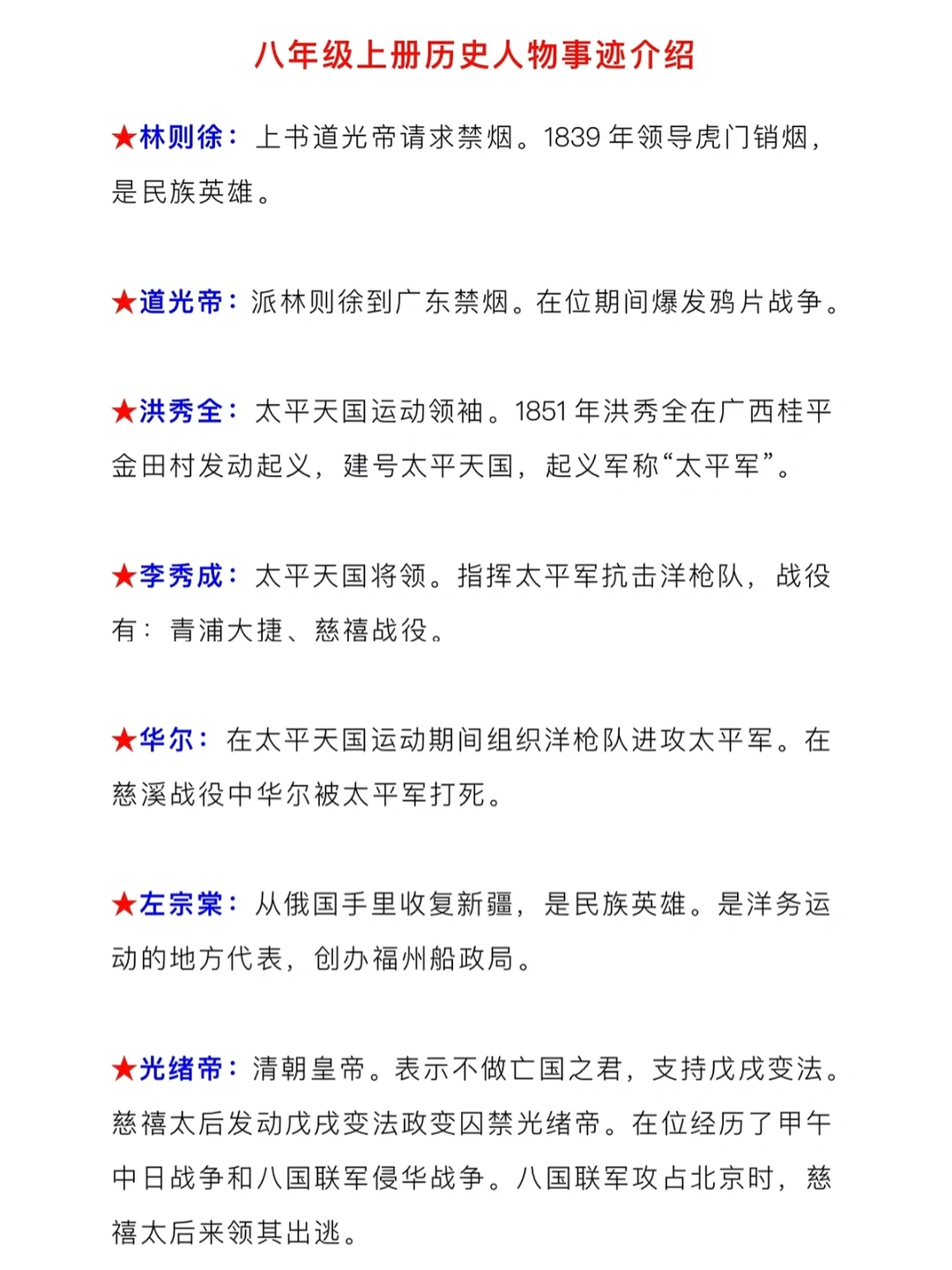 八年级上册，历史必背人物事迹‼️