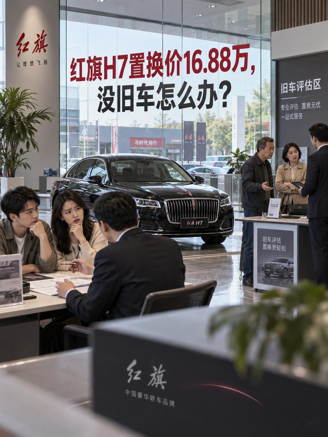 红旗H7说16.88万起，先得有台旧车？
全新红旗H7插混昨晚上市，指导价19.18万元起，限时置换价16.88万元起。两者相差2.3万元。家里正好有旧车要换，能认真算；第一次买车的人看到的门槛就不是同一个数。
把置换价放在最显眼的位置，你觉得合理吗？【来自懂车帝车友圈】