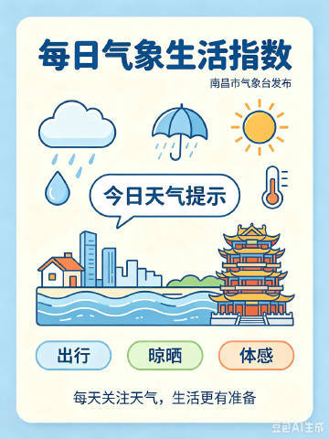 #每日气象生活指数#
舒适度指数：多云，最高气温32度，小热。
晾晒指数：晾晒需关注午后局部；
旅游指数：适宜，抓紧出游吧；
紫外线指数：较强，涂擦SPF＞20防晒护肤品；；
过敏指数：不易引发过敏；
洗车指数：适宜清洗爱车🚗
感冒指数：少发，但避免长时间在空调房内。 ​