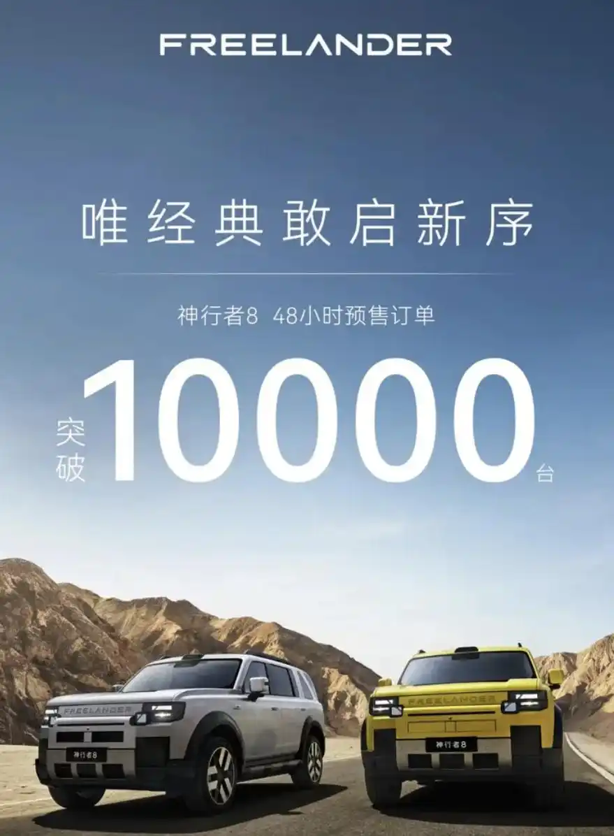 神行者8 预售48小时订单突破1万台的消息是真实的，这一数据已获官方及多家媒体确认，且上市后12小时再破5000台大定，热度仍在持续攀升。

二、产品力与定价策略支撑

全系标配156项核心配置：覆盖三电、驾控、智舱、智驾、全地形、安全六大维度，入门版即为完整旗舰体验，无需选配