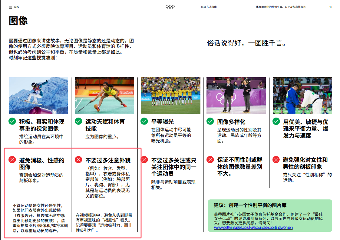 那个镜头确实不合适，被做成切片到处传播，估计郑钦文也不会喜欢那种抓拍机位。² 然后奥委会确实出过指南：

“不管运动员是女性还是男性，如果他们衣服意外出现破损（衣服裂开、撕裂或无意中暴露出比预期更多的⽪肤），请重新拍摄图片/图像和/或将其删除，以尊重运动员的尊严。”