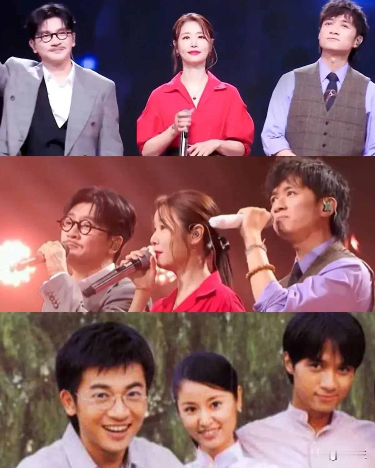 破防了，
青春被找回来了！
大湾区晚会你真是太懂情怀了！
竟然把上《情深深雨濛濛》里的苏有朋、林心如、古巨基凑到了一起。
歌曲一想起，当年书桓、如萍、杜飞的画面历历在目，谁能想到多年之后三人能站到同一个舞台，一起唱歌互动。
岁月虽然在脸上留下痕迹，但熟悉的面孔一出现，满满的青春回忆瞬间涌上心头。
这