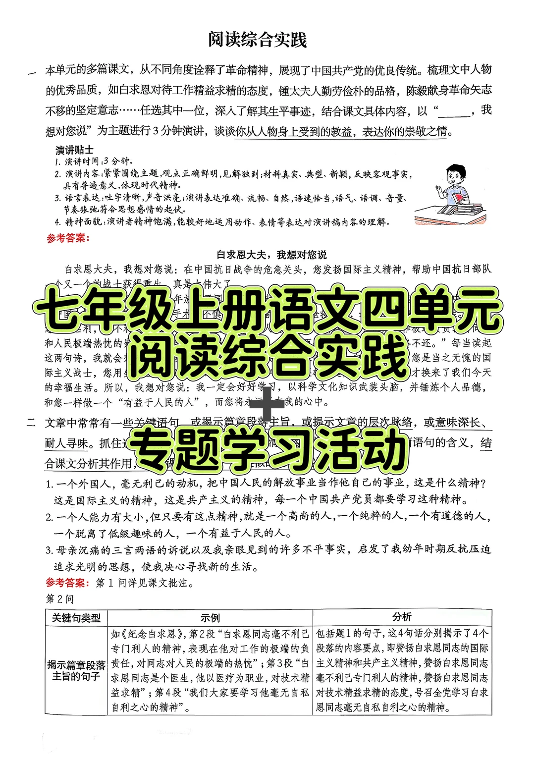 七年级上册语文｜四单元阅读综合实践 笔记