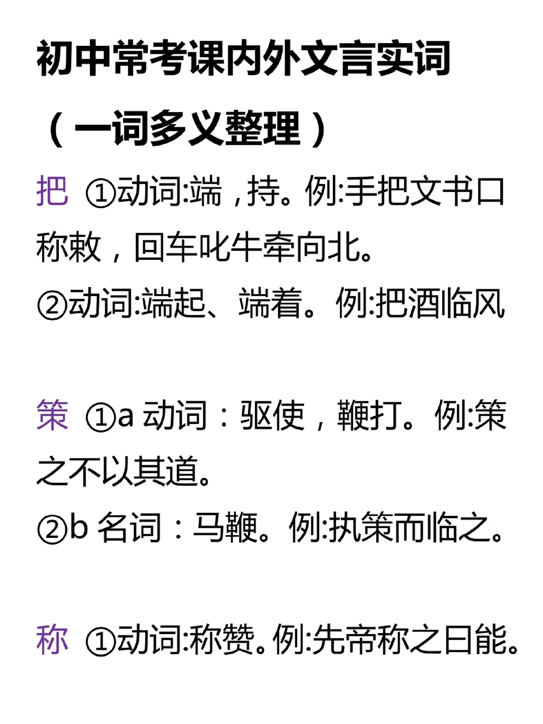 初中课内外常考实词整理(一词多义)(一)