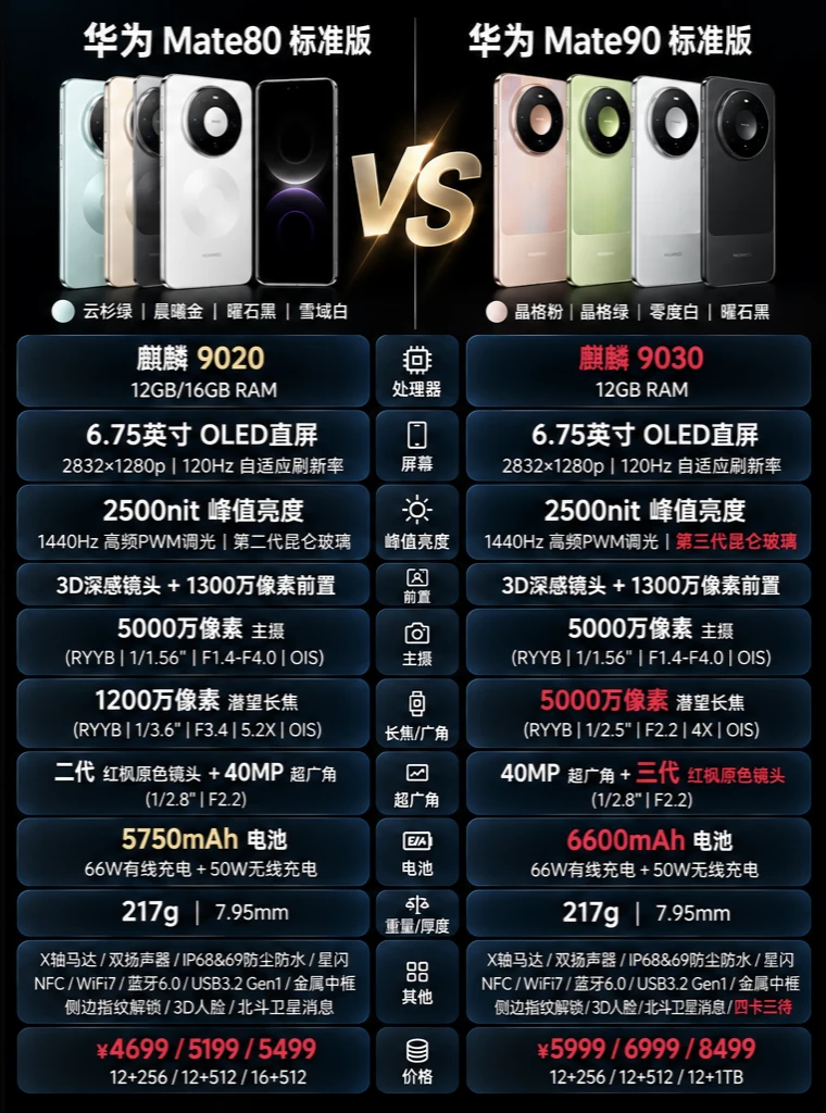 华为Mate90系列新品配置一图看懂