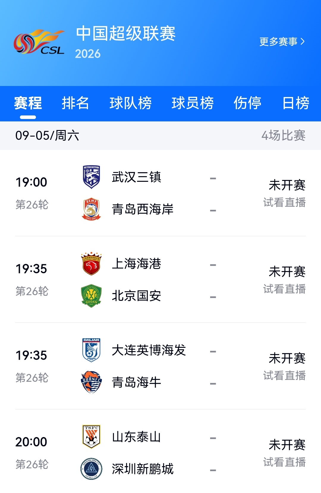 明天中超第二十六轮就要开战，率先进行的是武汉三镇对阵青岛西海岸。有件事我一直没弄明白，为什么其他球队延期比赛早就确定时间，而武汉三镇才公布比赛时间。我看平台已经有很多球迷在探讨这件事，那这说明有某支球队降级危险更增加了。
闲话少叙，预测开始。武汉三镇主场迎战青岛西海岸，大上轮主场对天津没拿下，这次对