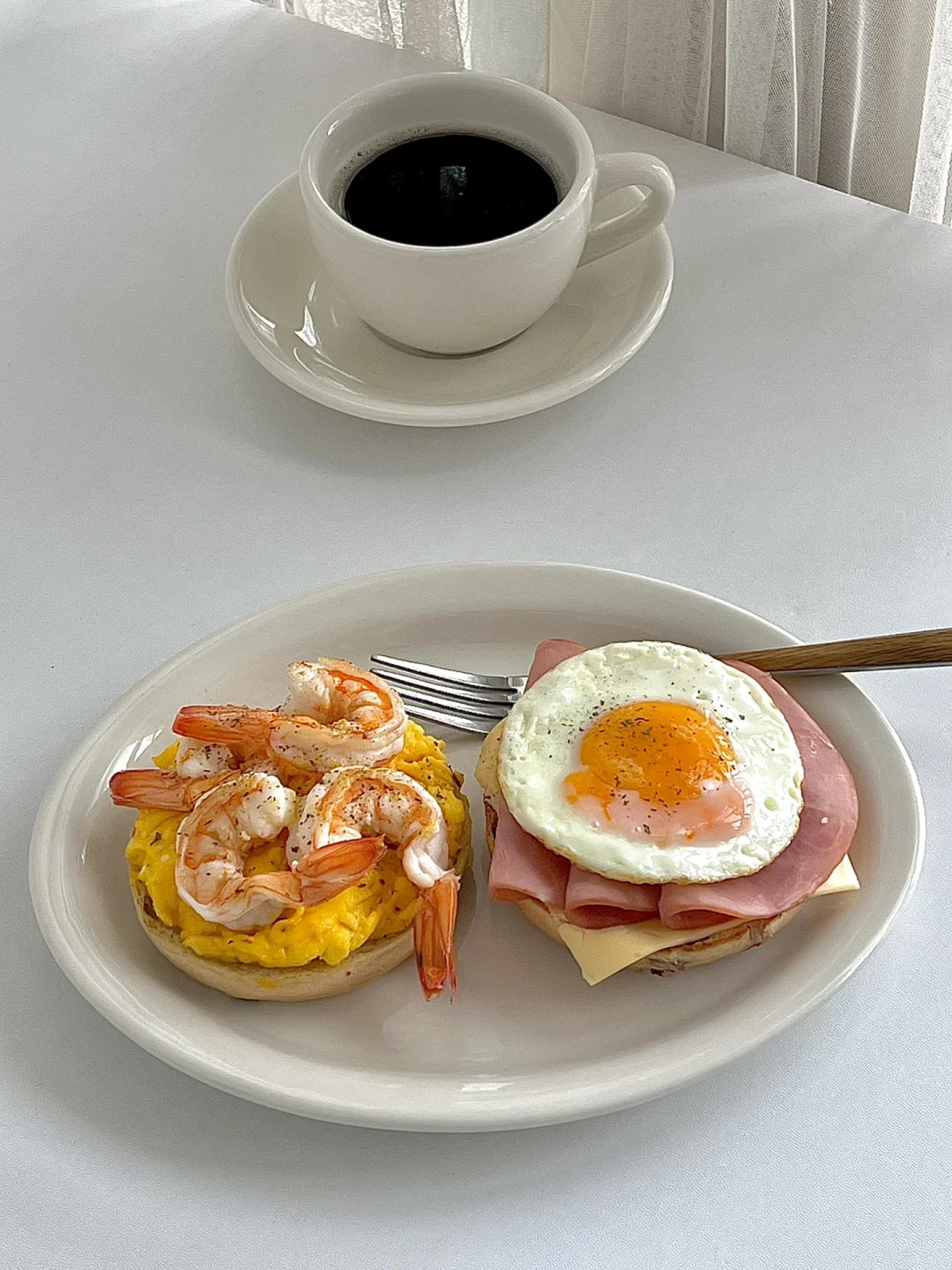 ☀️工作日早餐｜开放式贝果双拼三明治🥪