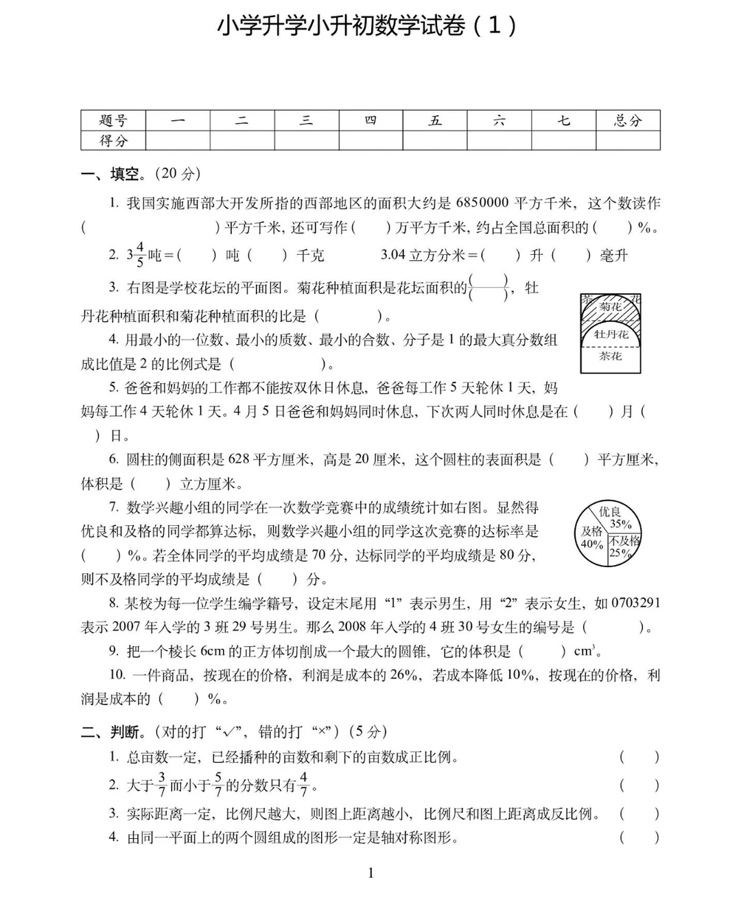 小升初数学模拟试卷附答案（1）