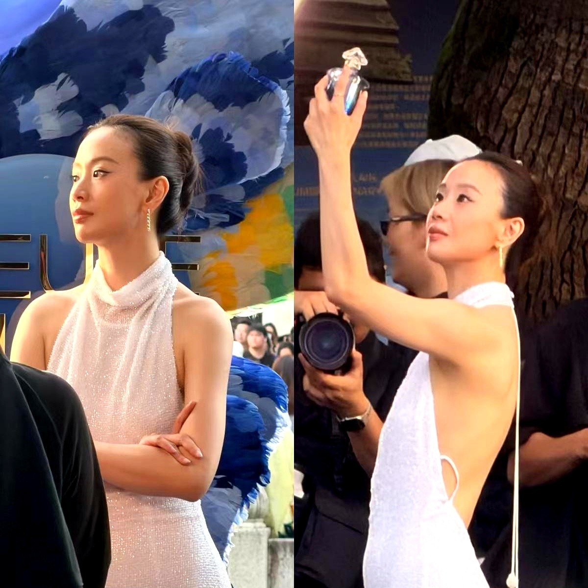 很少有女星敢顶着大光明盘发出门，李梦今天在乌镇戏剧节直接整了一出。

一身白色大露背长裙，头发全往后梳，半点刘海没留。这种发型是真考验骨相，稍微差一点就是车祸现场，但她那侧脸一露出来，好多人当场看呆，甚至晃眼看成了董洁。背又白又直，34岁能保持这体态，生图完全扛住了。

能吃演员这碗饭的，骨相确实不